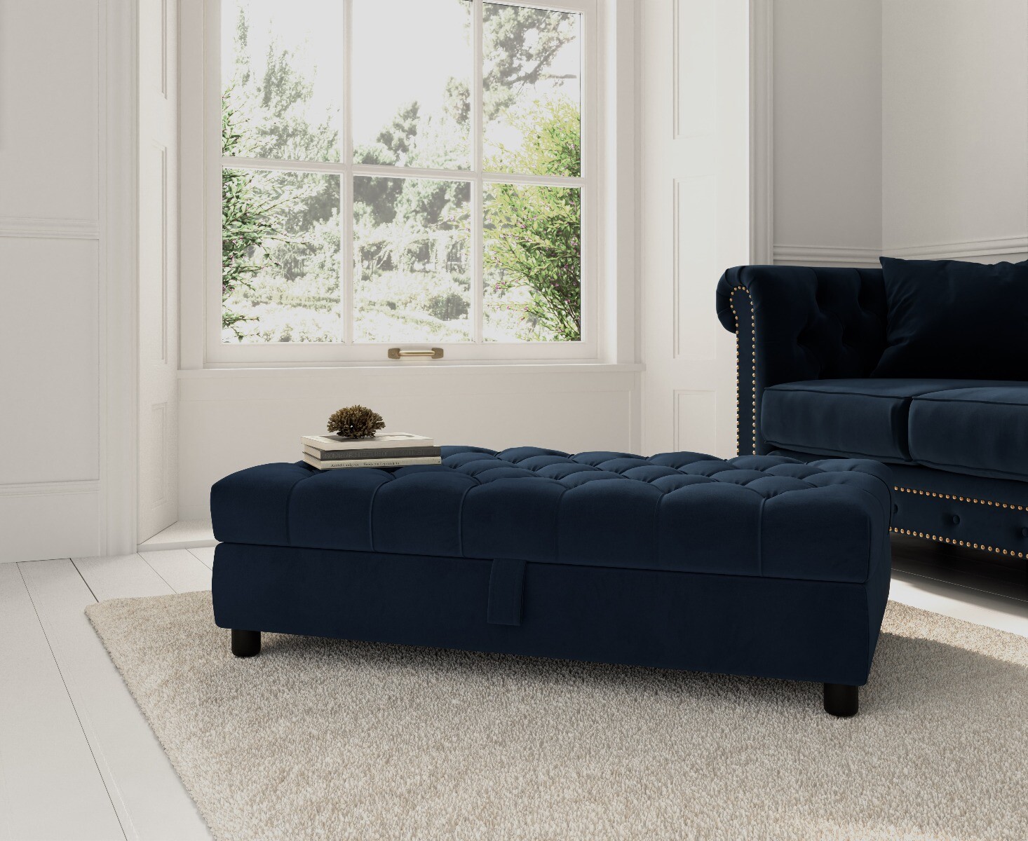 Photo 1 of Dark blue velvet storage footstool