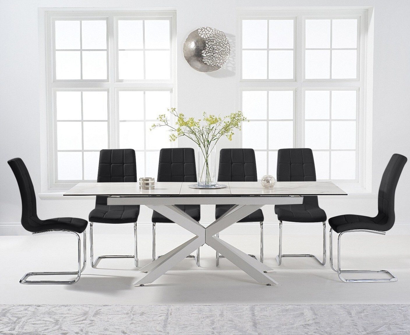 Photo 2 of Extending boston 180cm white ceramic dining table with 8 grey vigo chairs