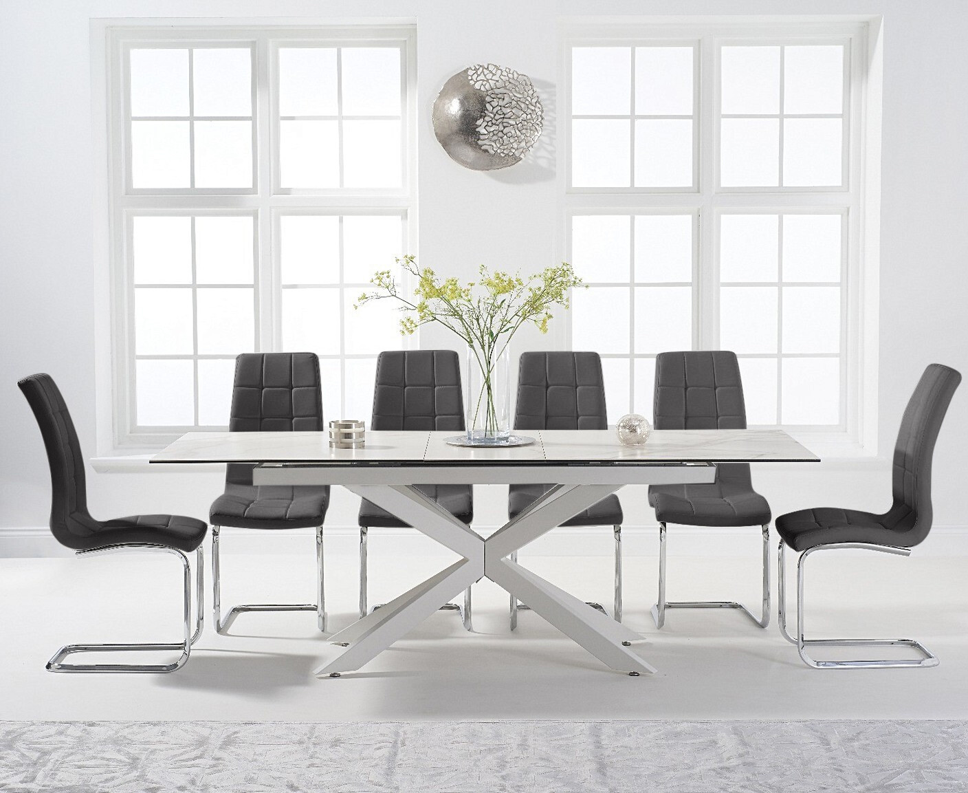 Photo 3 of Extending boston 180cm white ceramic dining table with 8 white vigo chairs