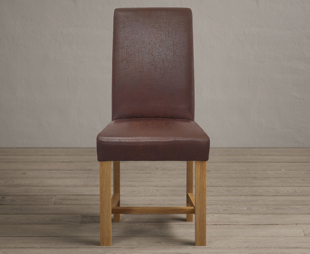 Product photograph of Braced Leg Antiqued Brown Suede Fabric Dining Chairs from Oak Furniture Superstore
