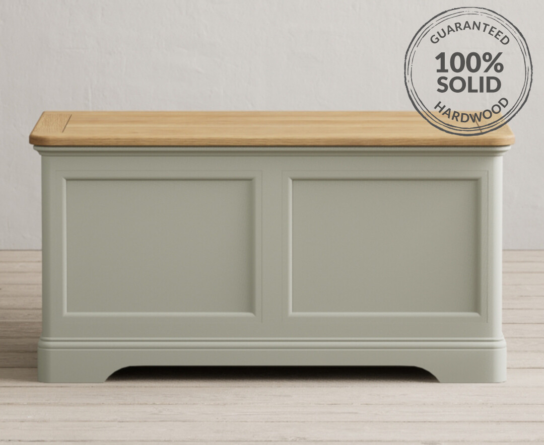 Product photograph of Brampton Soft Green Painted Blanket Box from Oak Furniture Superstore