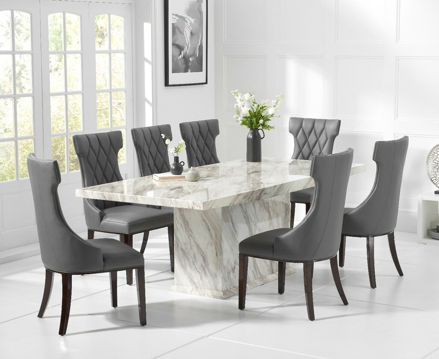 Product photograph of Marino 180cm Marble Dining Table With 10 Cream Sophia Chairs from Oak Furniture Superstore