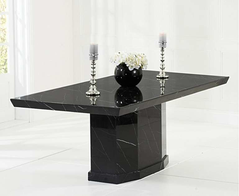 Photo 3 of Carvelle 160cm black pedestal marble dining table with 8 brown novara chairs