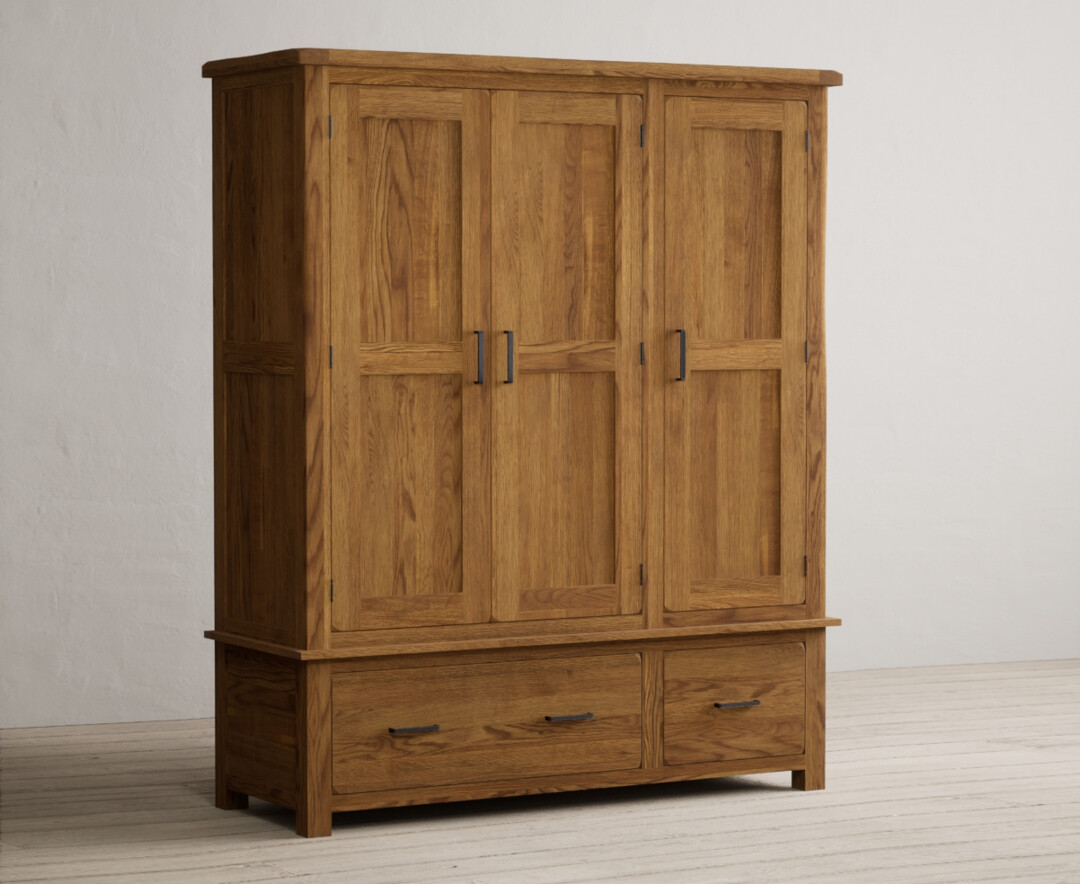 Product photograph of Harrogate Rustic Solid Oak Triple Wardrobe from Oak Furniture Superstore