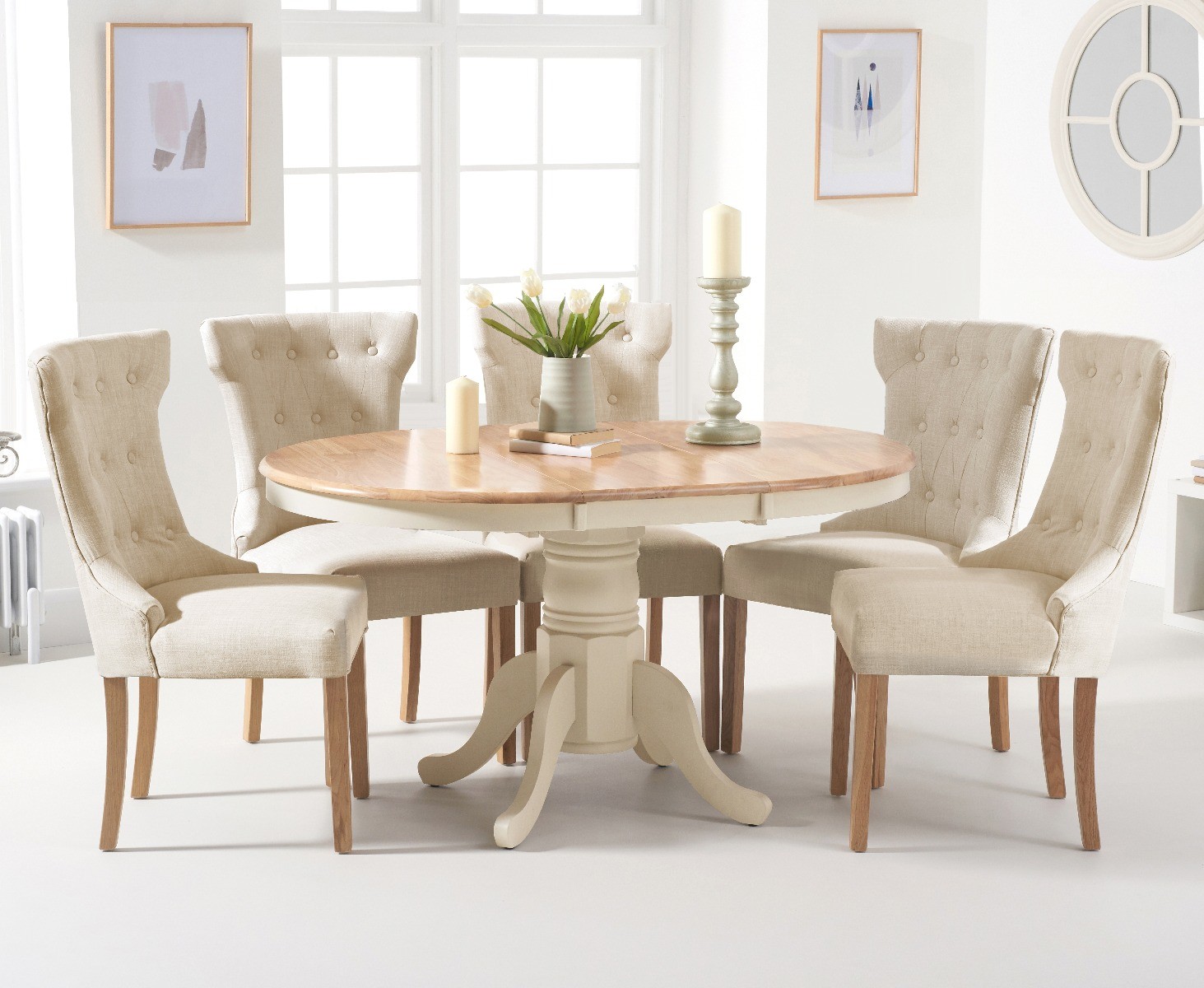 cream dining table and 6 chairs