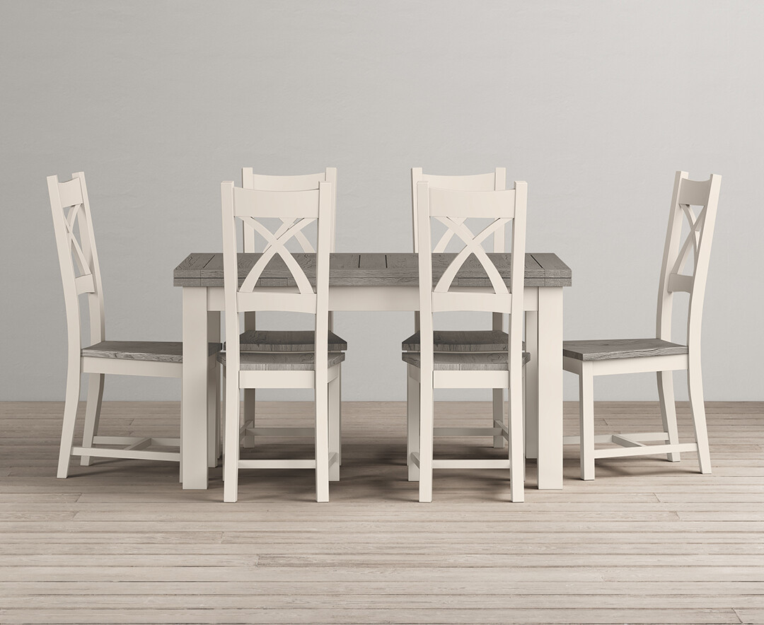 Product photograph of Extending Dartmouth 140cm Oak And Soft White Painted Dining Table With 6 Brown Chairs from Oak Furniture Superstore