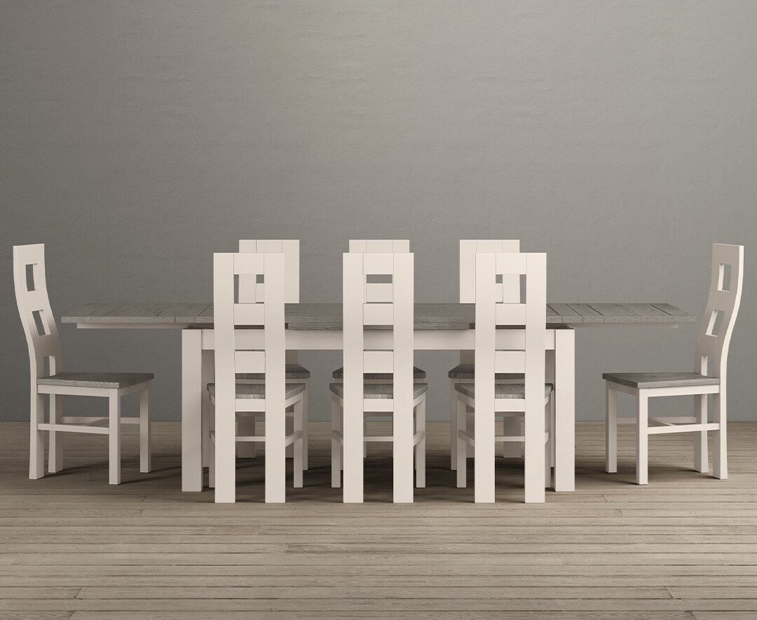 Product photograph of Extending Dartmouth 180cm Oak And Soft White Painted Dining Table With 8 Brown Chairs from Oak Furniture Superstore