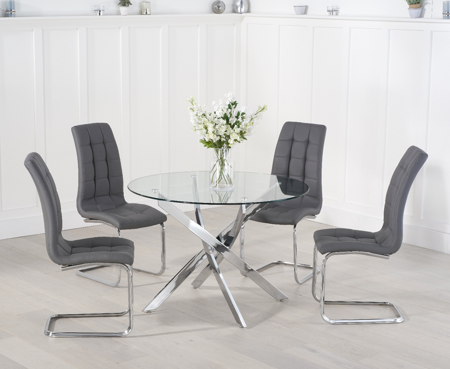 Photo 1 of Denver 120cm glass dining table with 4 grey vigo chairs