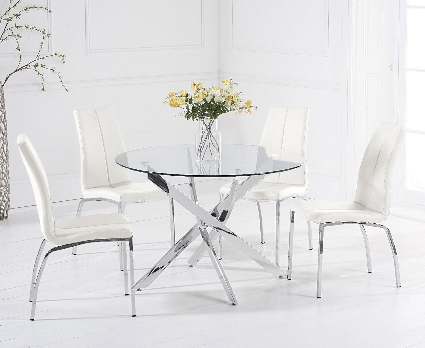 Photo 3 of Denver 110cm glass dining table with 4 white marco chairs
