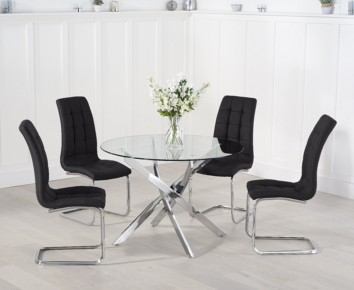 Photo 2 of Denver 120cm glass dining table with 6 grey vigo chairs
