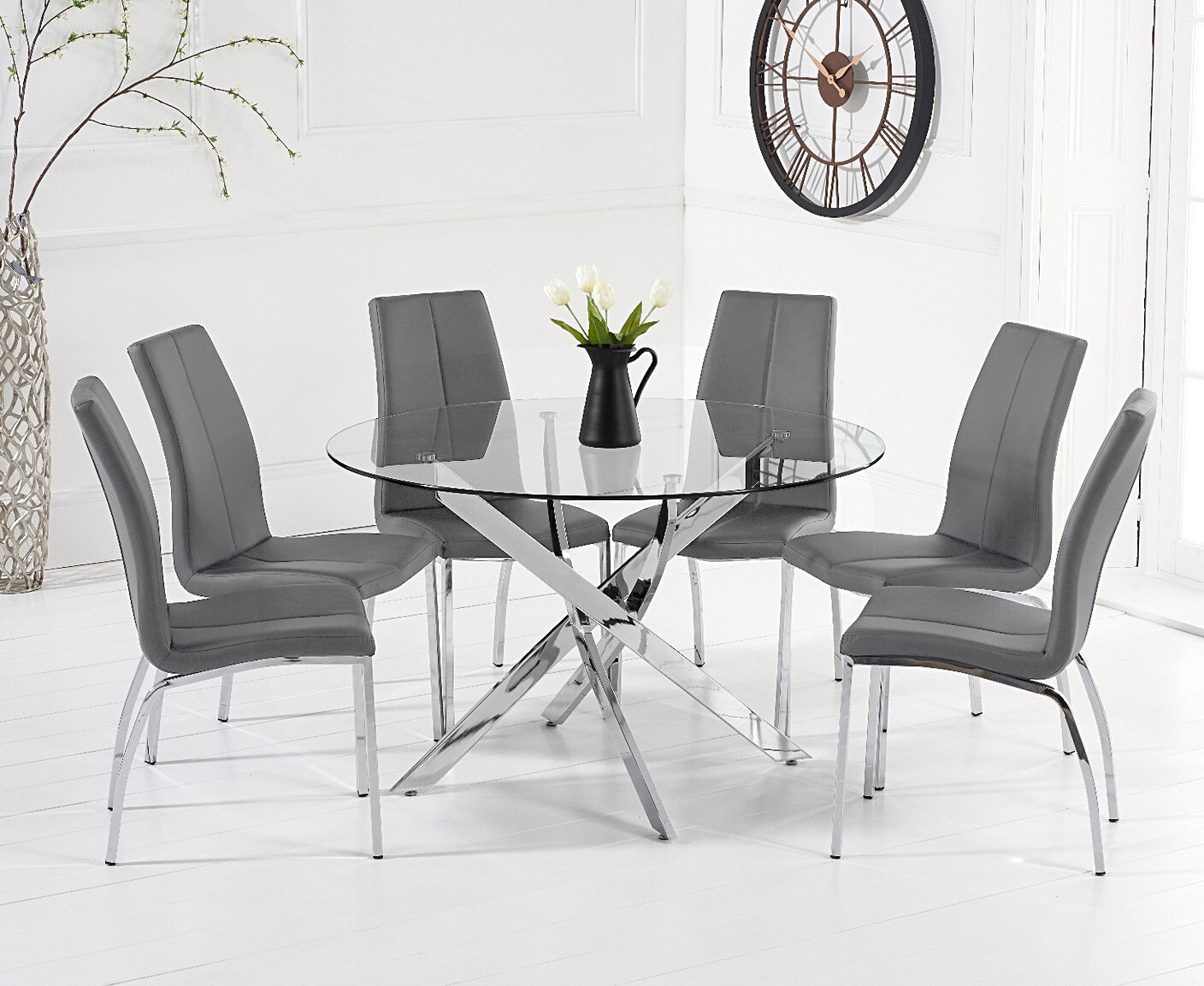 Photo 2 of Denver 120cm glass dining table with 6 white marco chairs