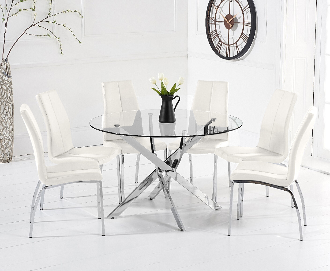 Photo 3 of Denver 120cm glass dining table with 6 white marco chairs