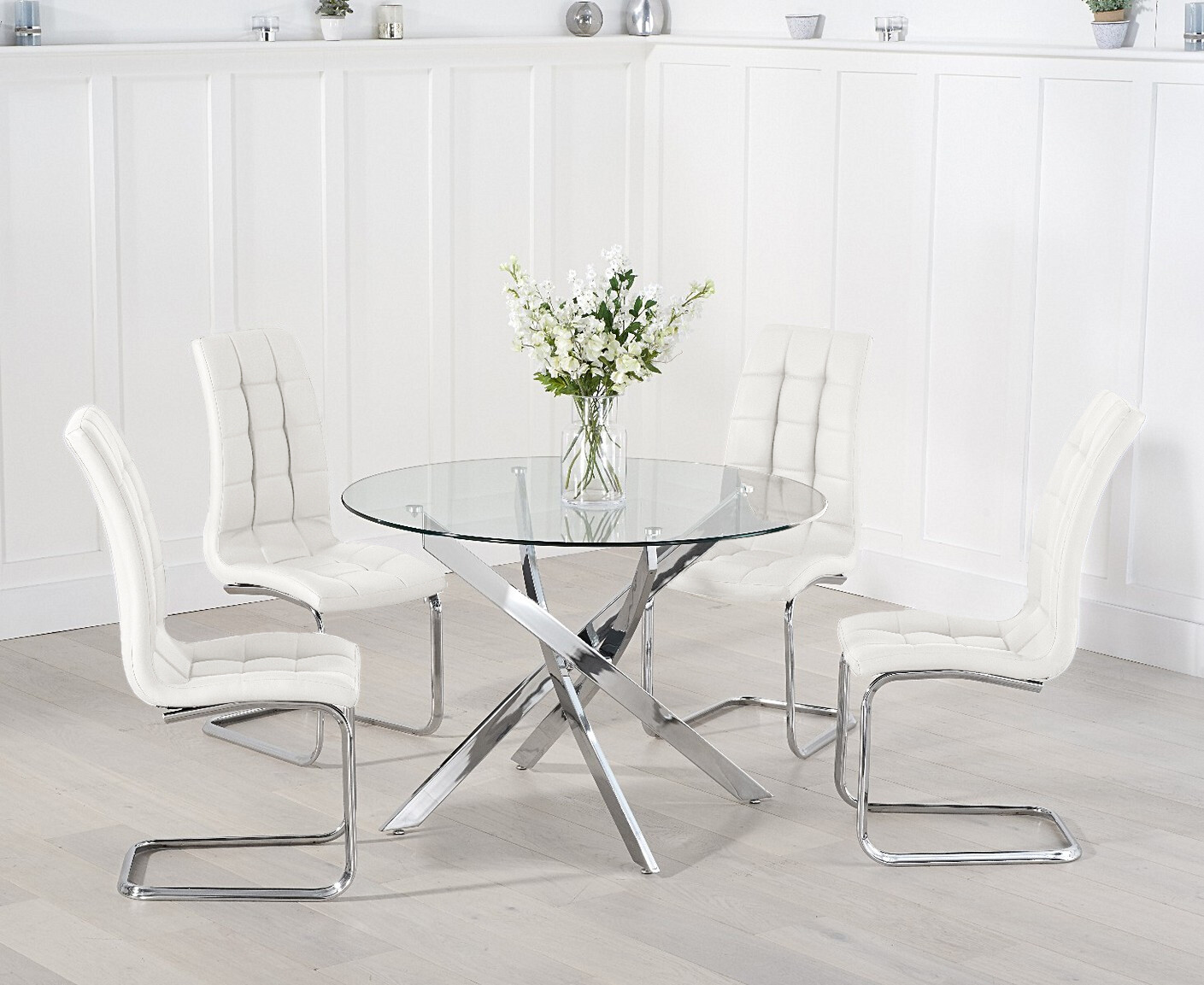 Photo 3 of Denver 120cm glass dining table with 4 grey vigo chairs