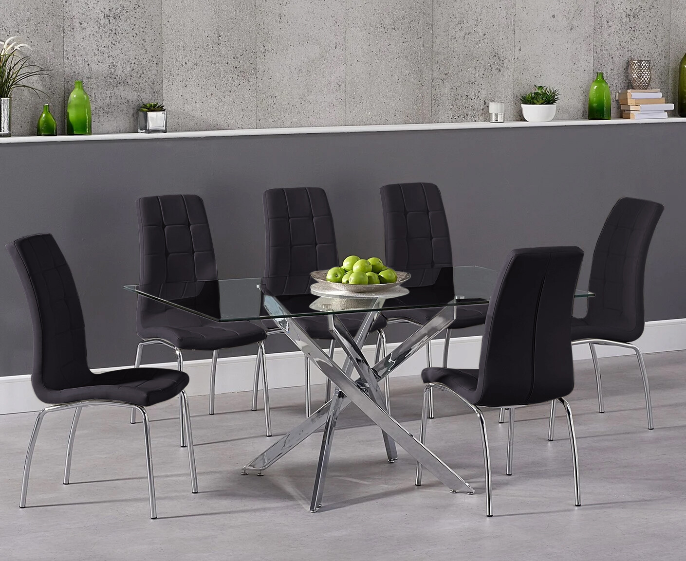 Photo 3 of Denver 160cm rectangular glass dining table with 4 black enzo chairs