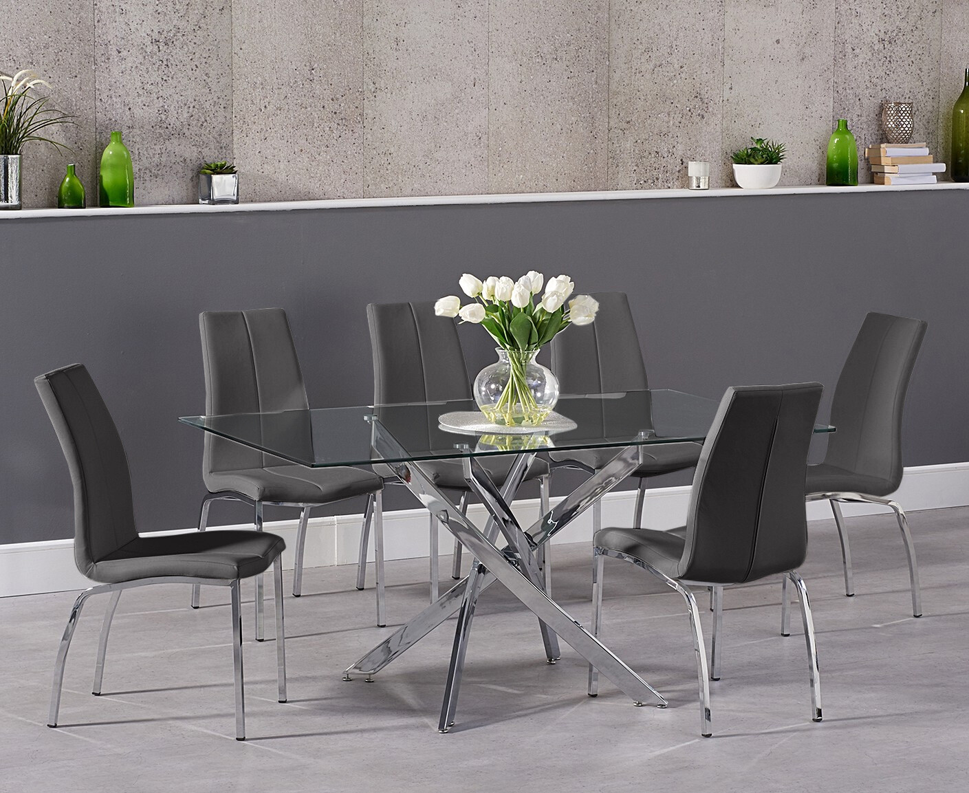 Photo 2 of Denver 160cm rectangular glass dining table with 6 black marco chairs