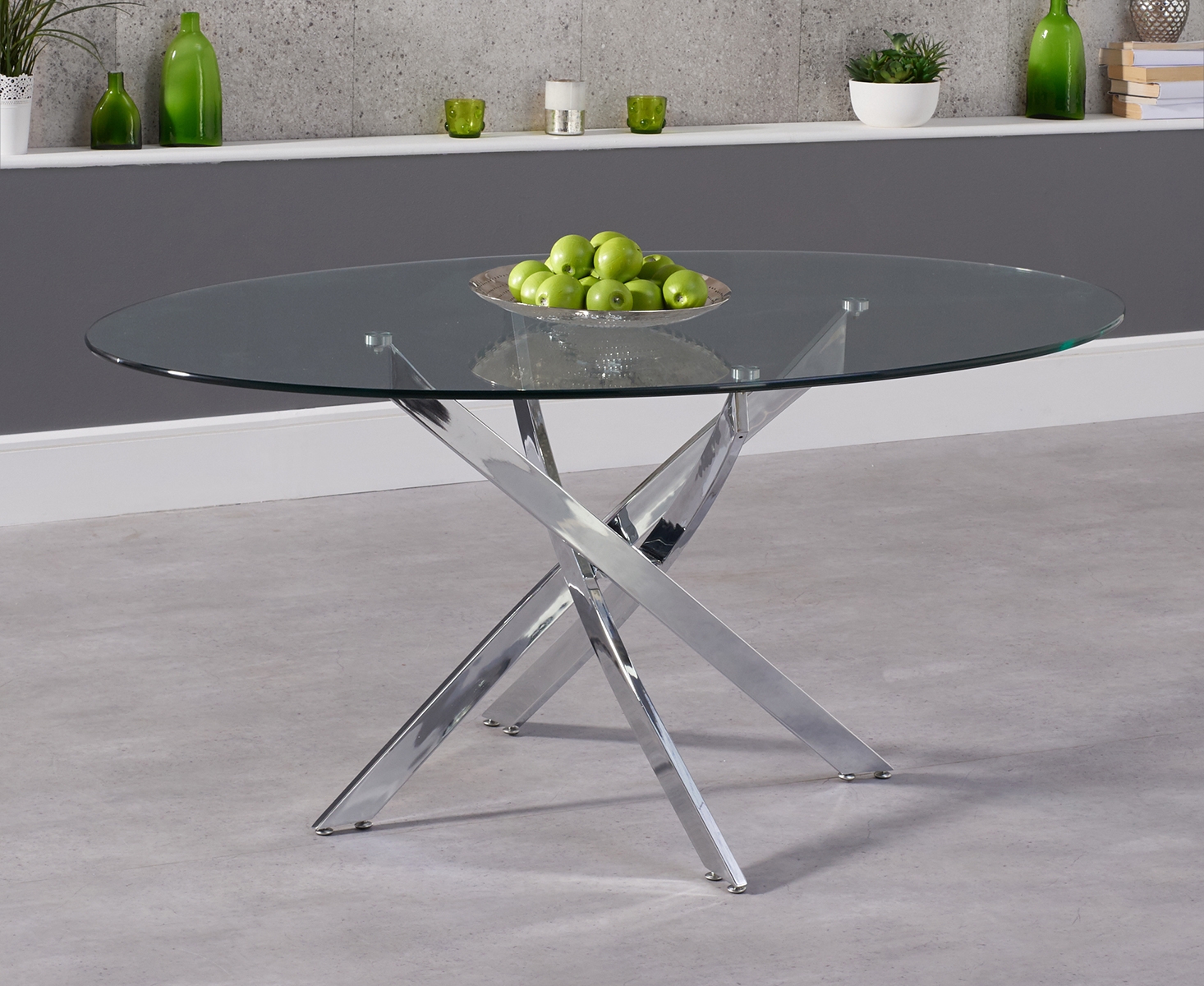 Photo 2 of Bernini 165cm oval glass dining table with 6 grey astrid chairs