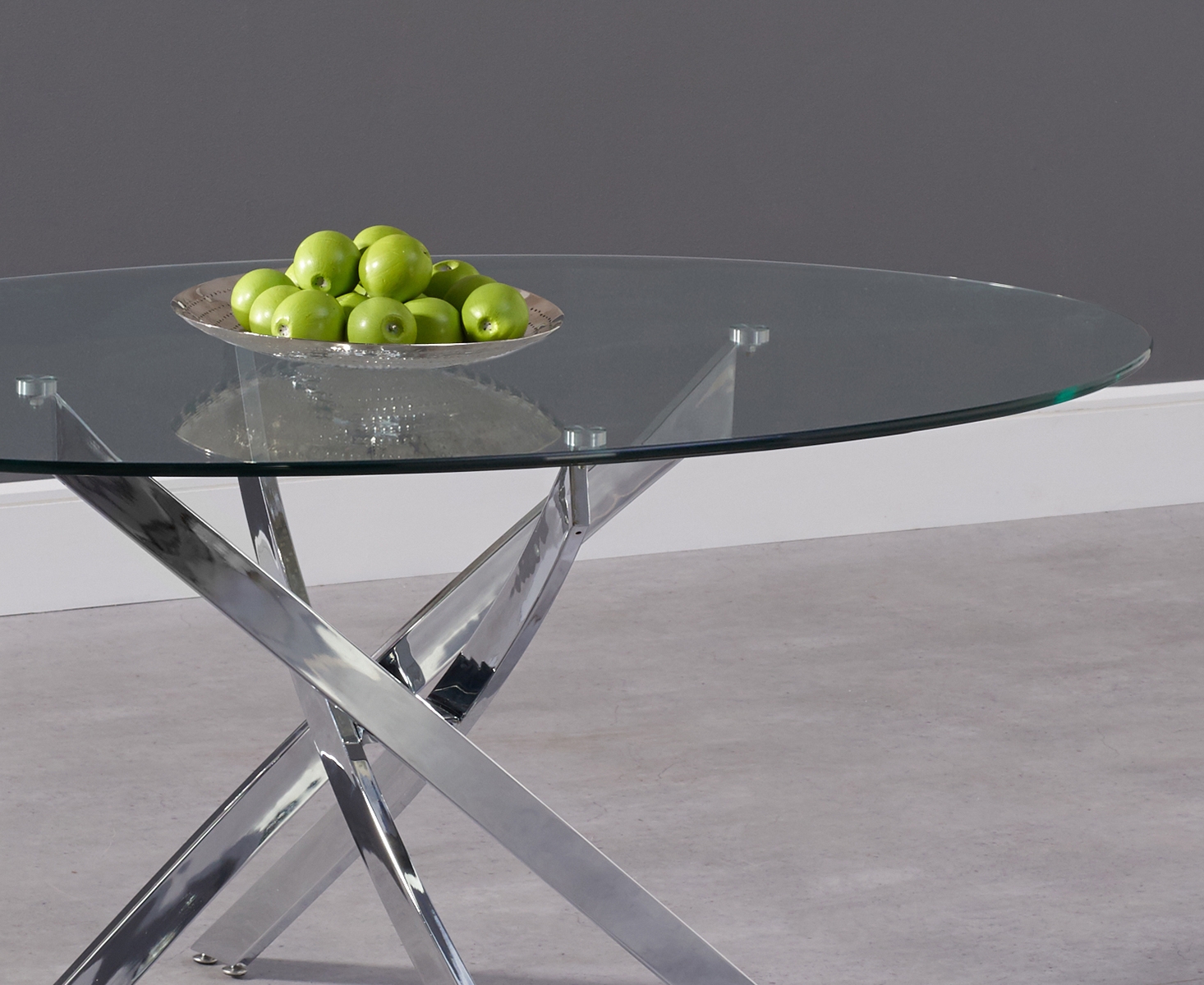 Photo 3 of Bernini 165cm oval glass dining table with 6 grey astrid chairs