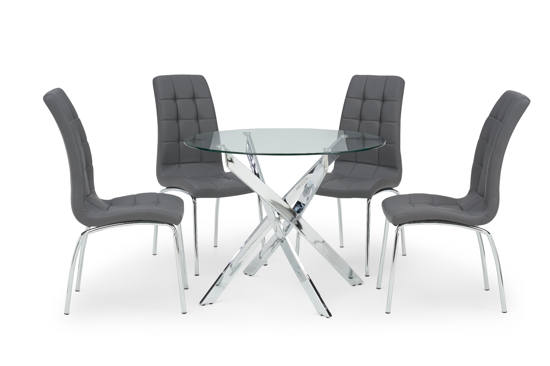 Photo 3 of Denver 95cm round glass dining table with 4 cream enzo chairs