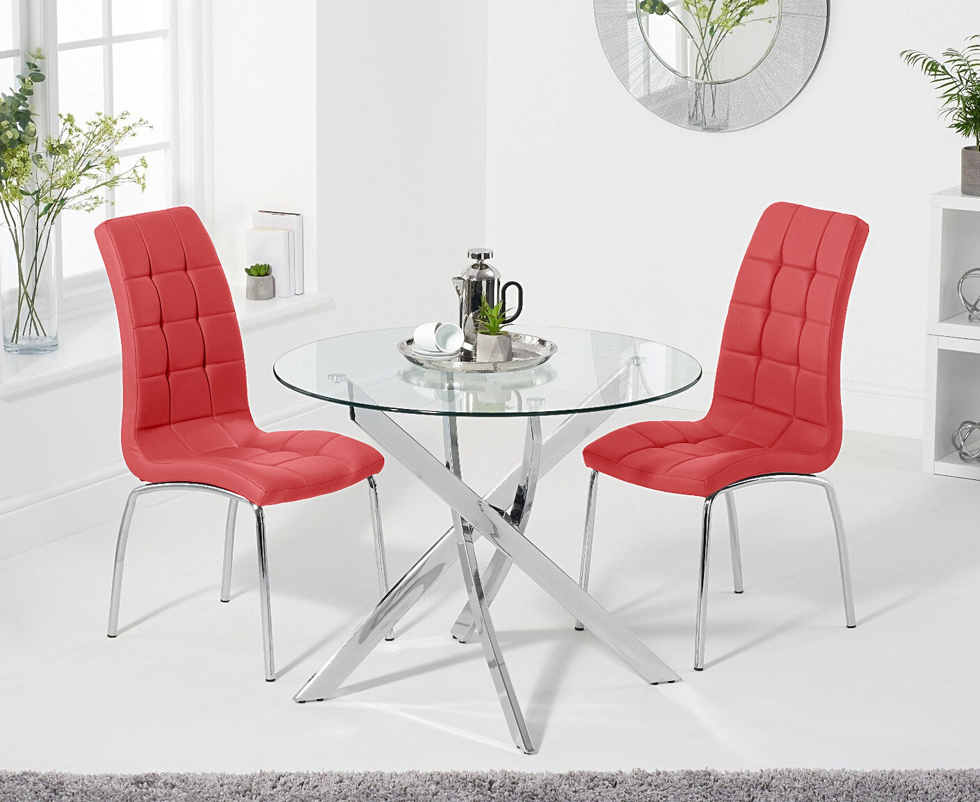 Photo 4 of Denver 95cm round glass dining table with 4 cream enzo chairs