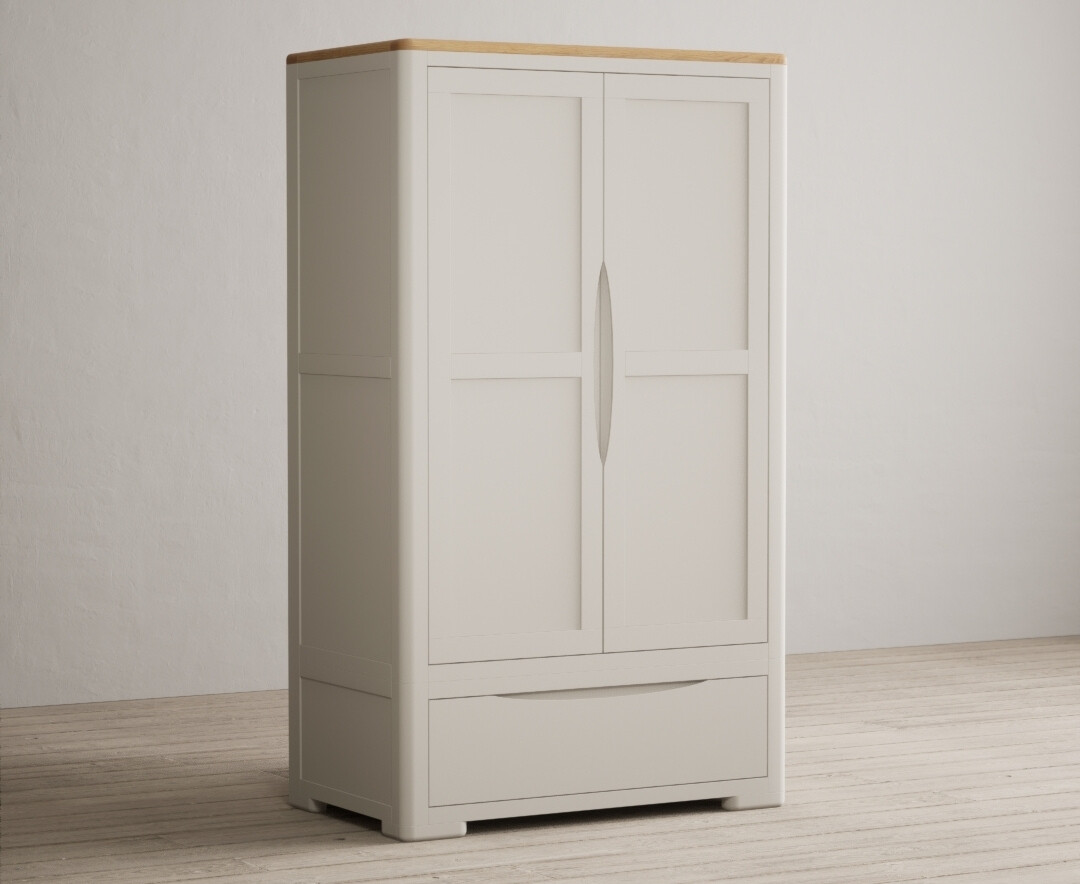 Product photograph of Alba Oak And Soft White Painted Double Wardrobe from Oak Furniture Superstore