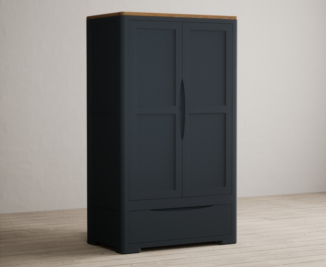 Pembridge Oak And Dark Blue Painted Double Wardrobe