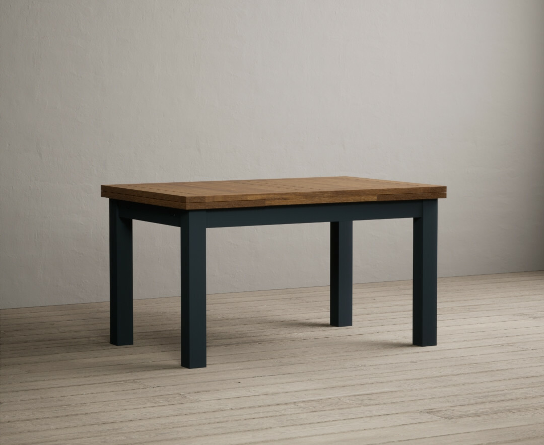 Product photograph of Extending Buxton 140cm Oak And Dark Blue Painted Dining Table from Oak Furniture Superstore