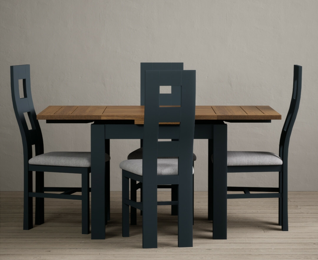 Product photograph of Extending Buxton 90cm Oak And Dark Blue Painted Dining Table With 6 Rustic Oak Painted Chairs from Oak Furniture Superstore