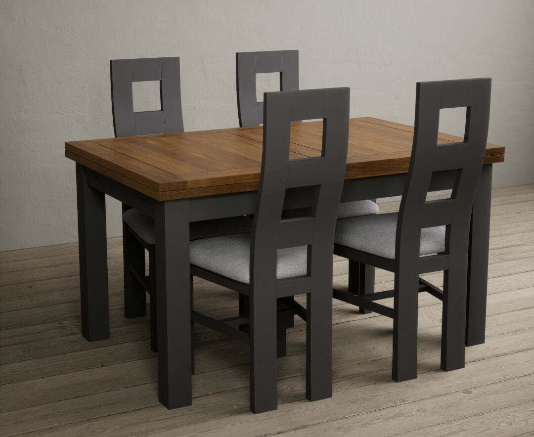Photo 4 of Buxton 140cm oak and charcoal grey extending dining table with 6 charcoal grey flow back chairs