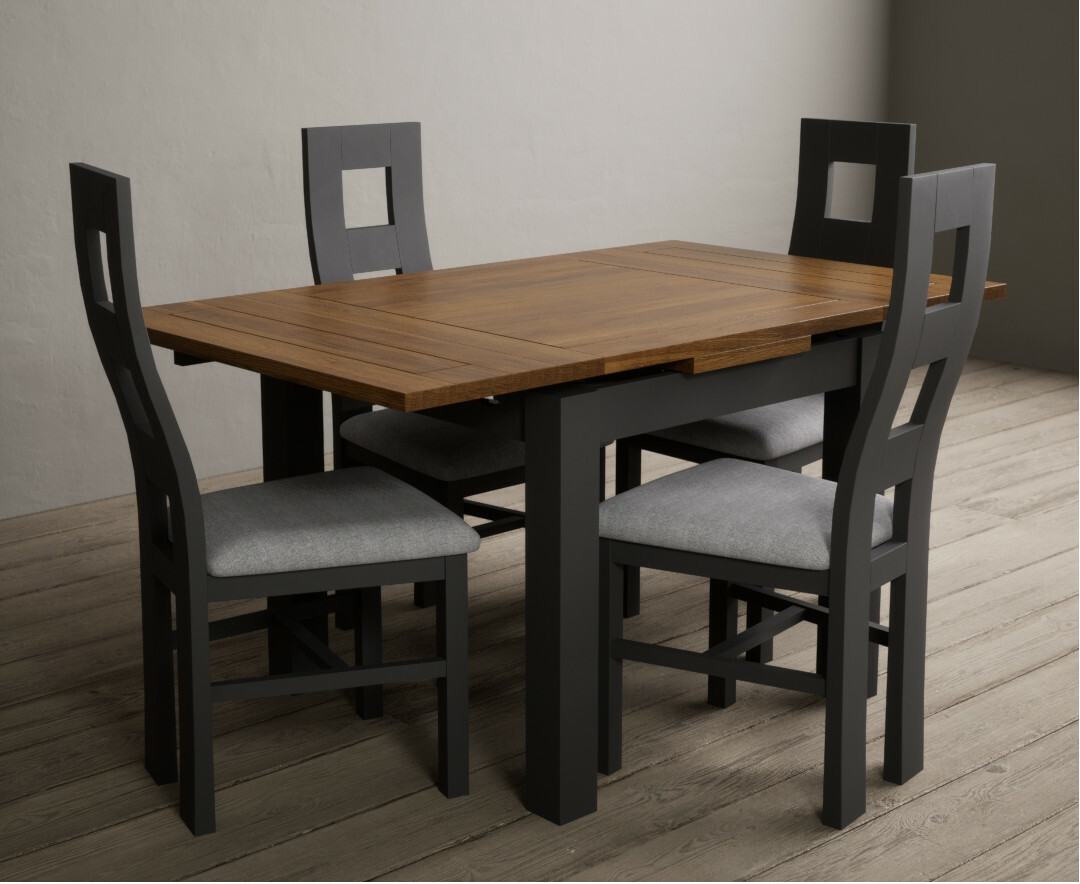 Photo 3 of Buxton 90cm oak and charcoal grey extending dining table with 6 light grey flow back chairs
