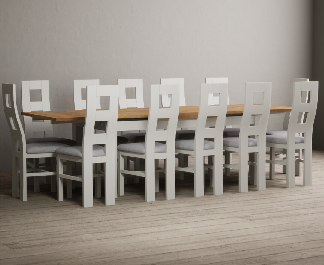 Photo 3 of Extending buxton 180cm oak and signal white dining table with 8 oak flow back chairs
