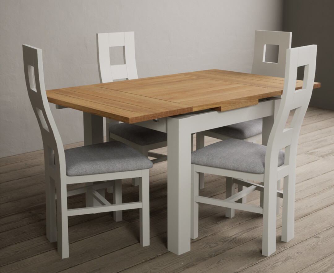 Photo 2 of Extending buxton 90cm oak and signal white painted dining table with 4 charcoal grey painted chairs