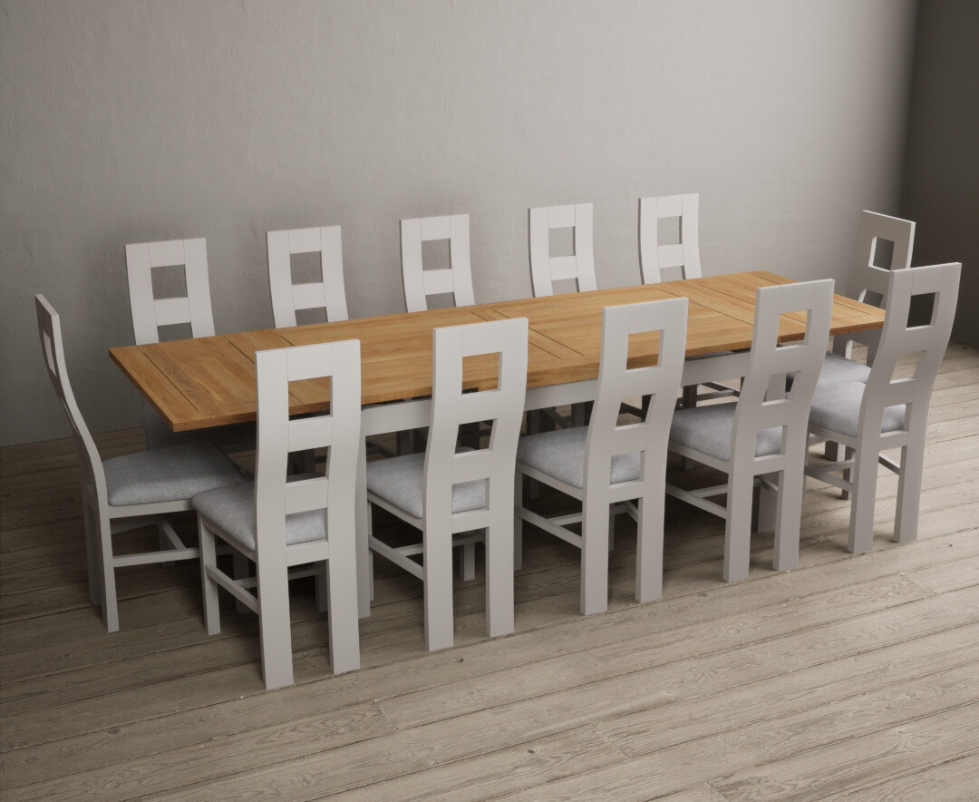 Photo 1 of Extending buxton 180cm oak and soft white painted dining table with 6 brown chairs