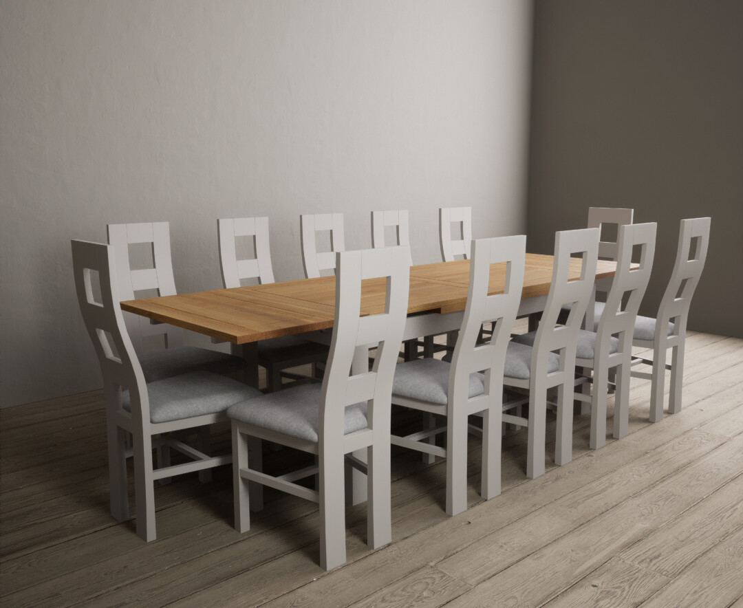 Photo 2 of Extending buxton 180cm oak and soft white painted dining table with 6 charcoal grey chairs