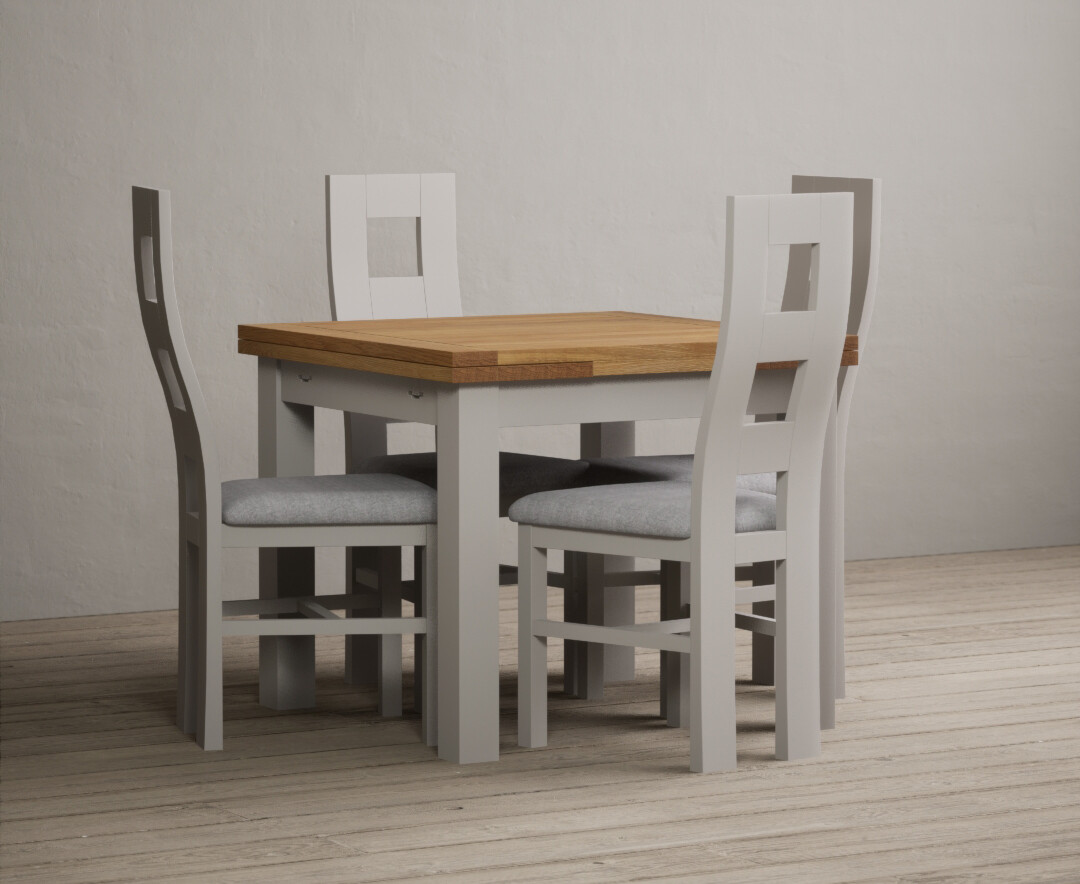 Product photograph of Buxton 90cm Oak And Soft White Extending Dining Table With 6 Linen Flow Back Chairs from Oak Furniture Superstore