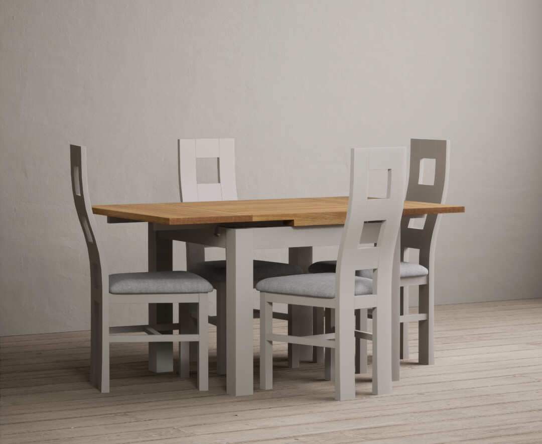 Photo 4 of Buxton 90cm oak and soft white extending dining table with 6 linen flow back chairs