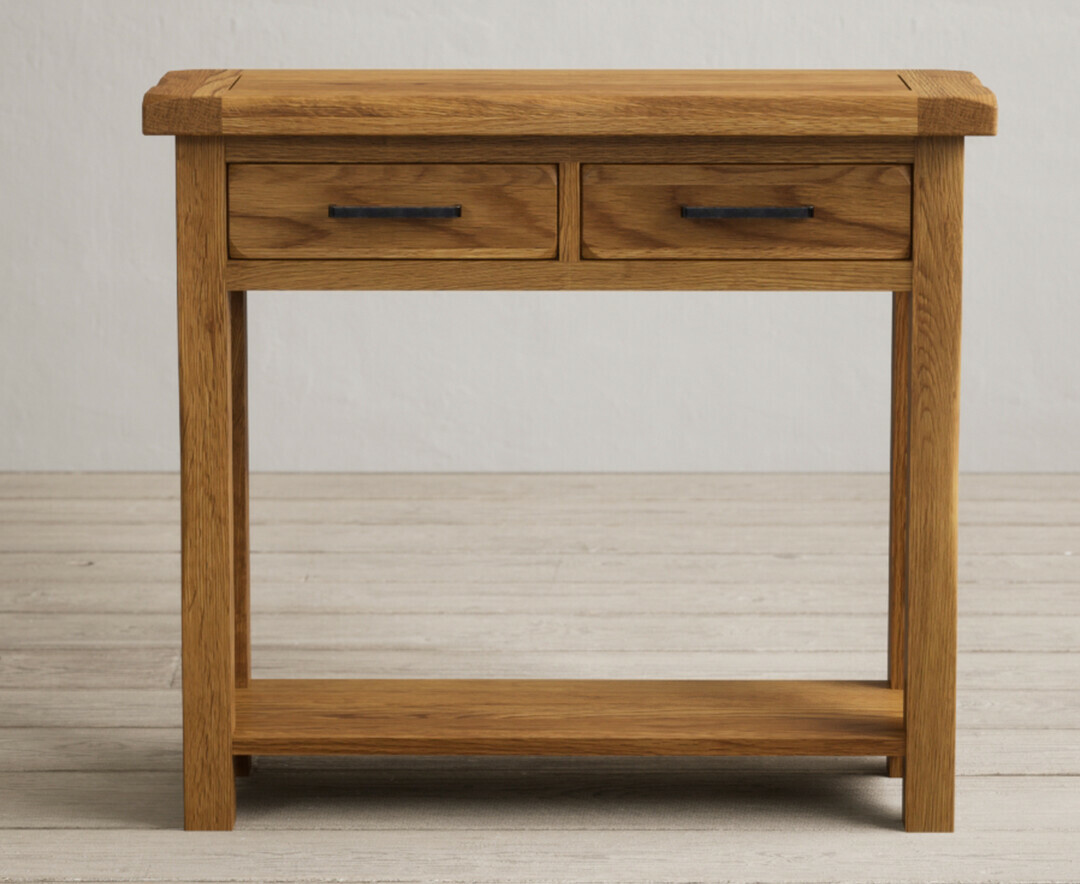 Harrogate Rustic Solid Oak 2 Drawer Console Table