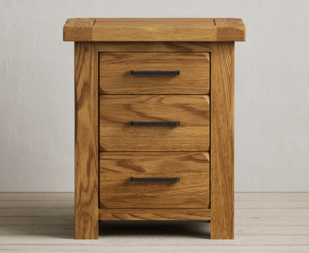 Harrogate Rustic Solid Oak 3 Drawer Bedside Table