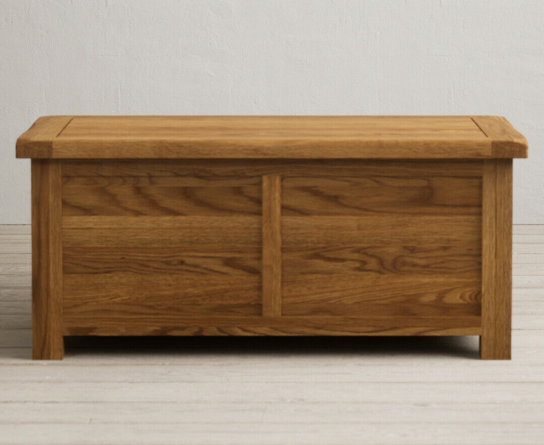 Product photograph of Harrogate Rustic Solid Oak Blanket Box from Oak Furniture Superstore