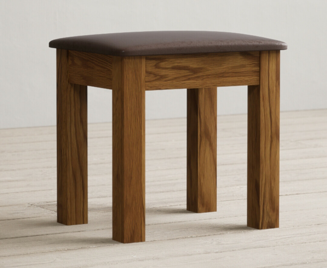 Harrogate Rustic Solid Oak And Leather Dressing Table Stool