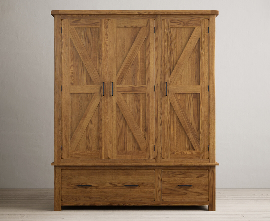 Country Rustic Solid Oak Triple Wardrobe