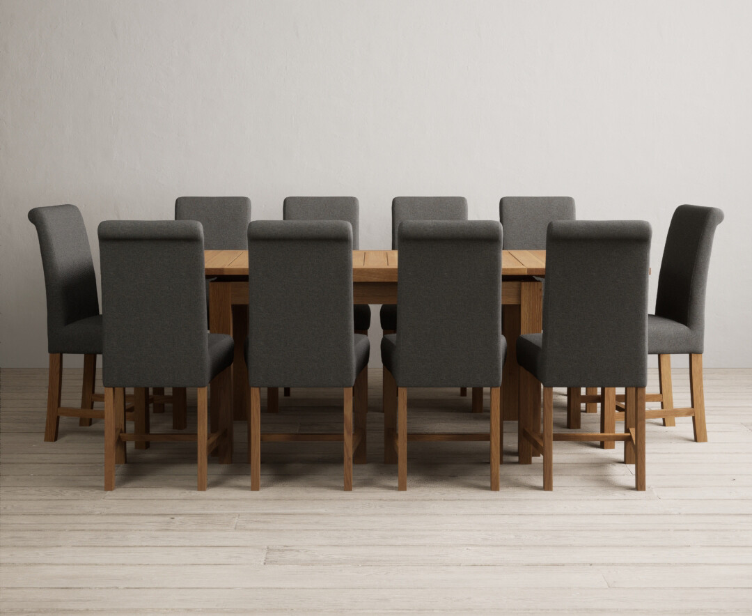 Product photograph of Extending Buxton 140cm Solid Oak Dining Table With 10 Brown Chairs from Oak Furniture Superstore