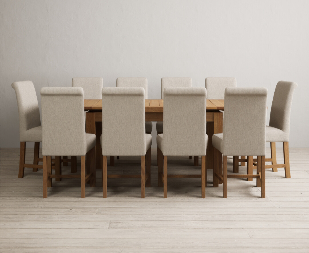 Extending Buxton 140cm Solid Oak Dining Table With 10 Natural Chairs