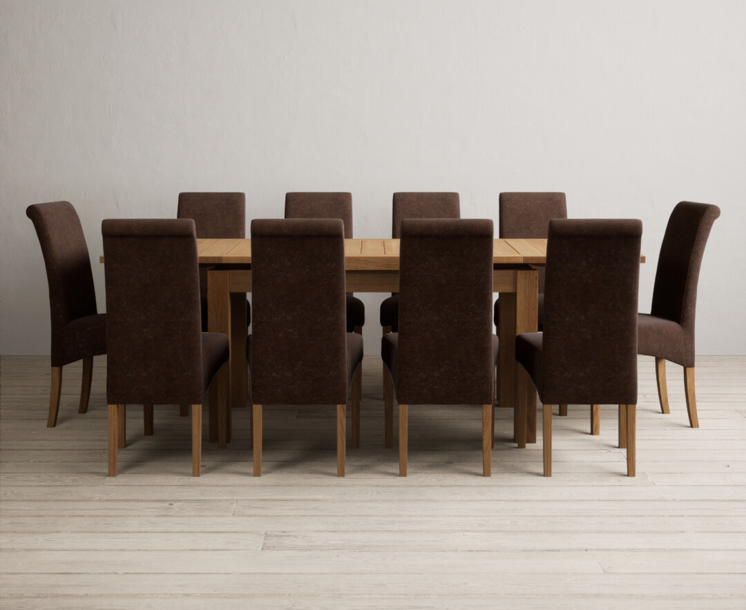 Extending Buxton 140cm Solid Oak Dining Table With 6 Brown Chairs