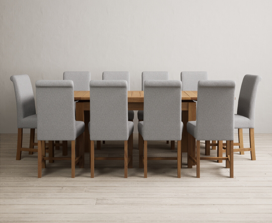 Extending Buxton 140cm Solid Oak Dining Table With 6 Grey Chairs