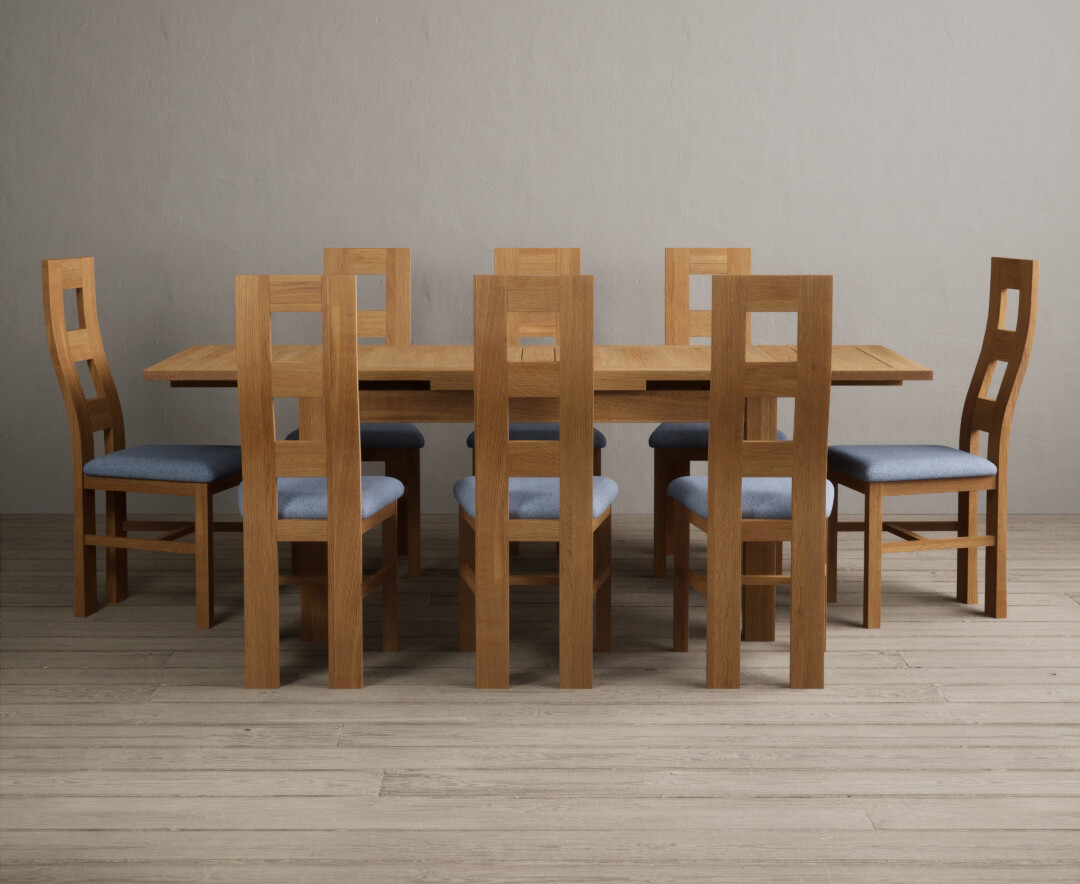 Photo 3 of Extending buxton 140cm solid oak dining table with 6 brown flow back chairs