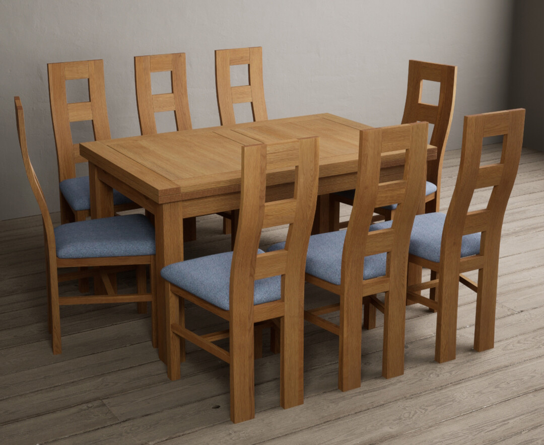 Photo 1 of Extending buxton 140cm solid oak dining table with 8 linen flow back chairs