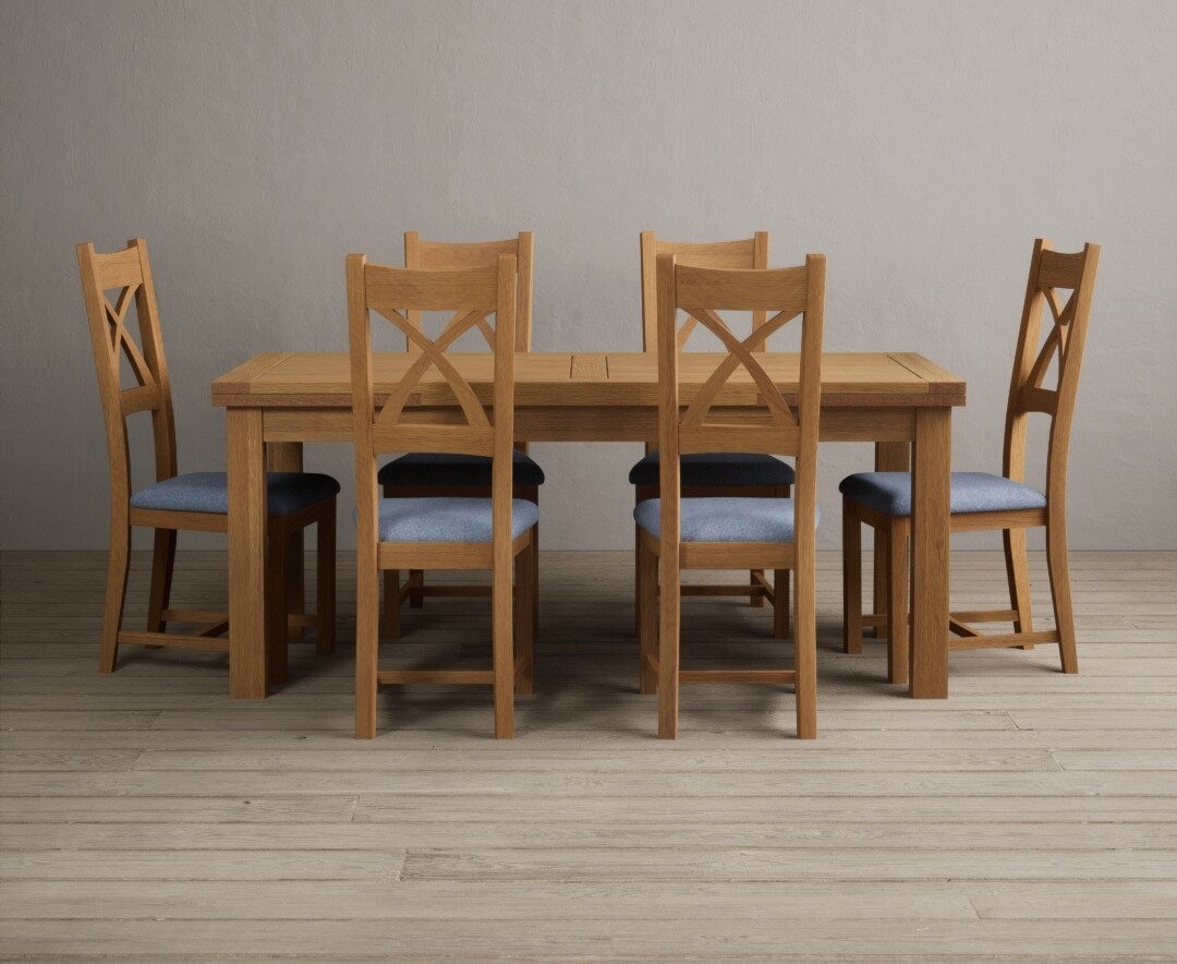 Photo 1 of Extending buxton 140cm solid oak dining table with 10 blue natural solid oak chairs