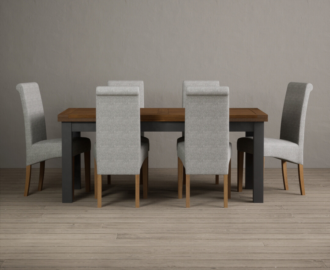 Photo 3 of Extending buxton 180cm oak and charcoal grey painted dining table with 6 natural chairs