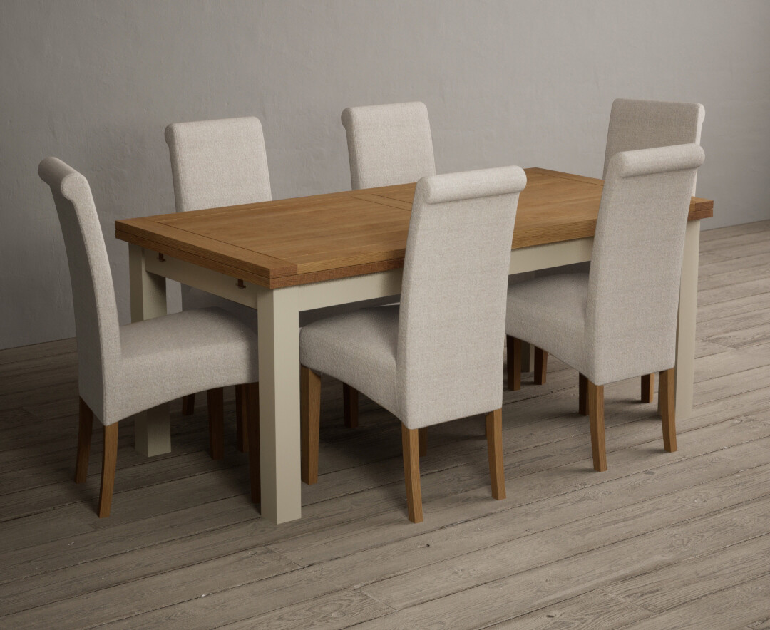 Product photograph of Extending Buxton 180cm Oak And Cream Painted Dining Table With 10 Charcoal Grey Scroll Back Chairs from Oak Furniture Superstore