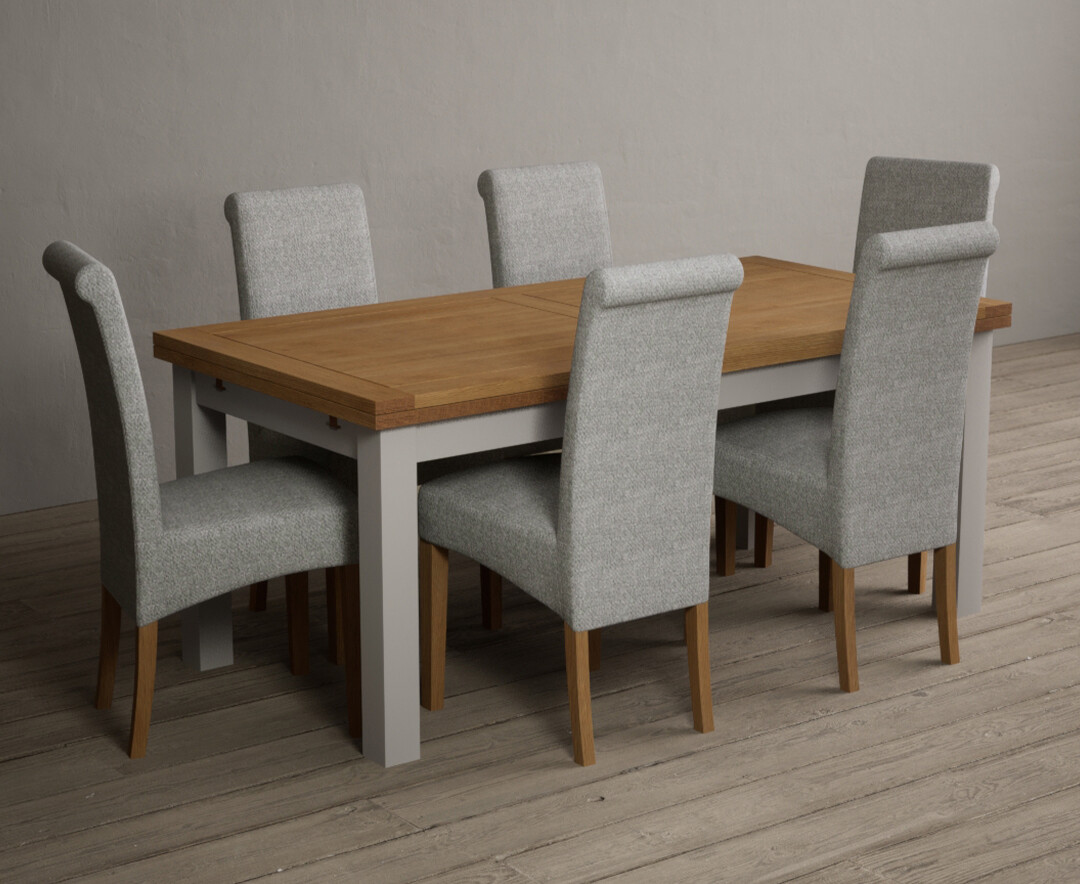 Extending Buxton 180cm Oak And Soft White Painted Dining Table With 12 Brown Scroll Back Chairs